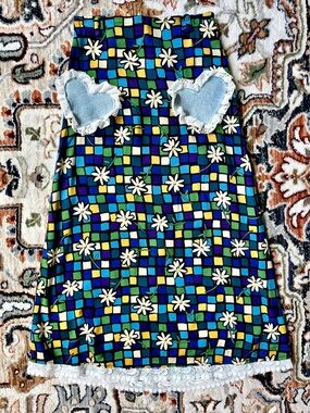 Vintage Daisy Maxi Skirt Upcycled Denim Hearts + Lace Multicolored Girls Size 10